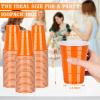 Pineburg Orange Plastic Cups 16oz 100 Pack - Disposable Party Cups for Construction Truck Birthday Safari Animal Sports Summer Graduation Wedding view 2