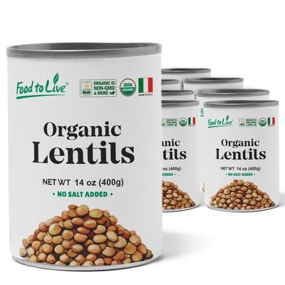 Food to Live Organic Canned Lentils, 14 oz (Pack of 8) Unsalted, Non-GMO, Vegan. Ready to Eat. Perfect for Salads, Soups and Quick Meals. Wholesale
