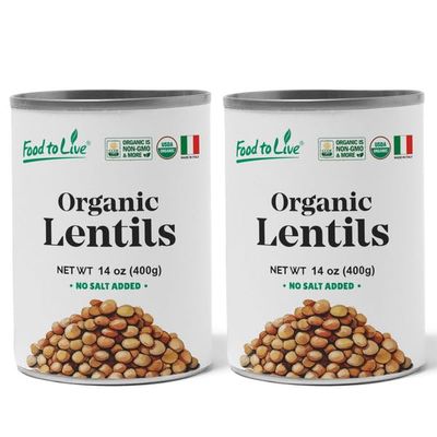 Food to Live Organic Canned Lentils, 14 oz (Pack of 2) Unsalted, Non-GMO, Vegan. Ready to Eat. Perfect for Salads, Soups and Quick Meals. Wholesale