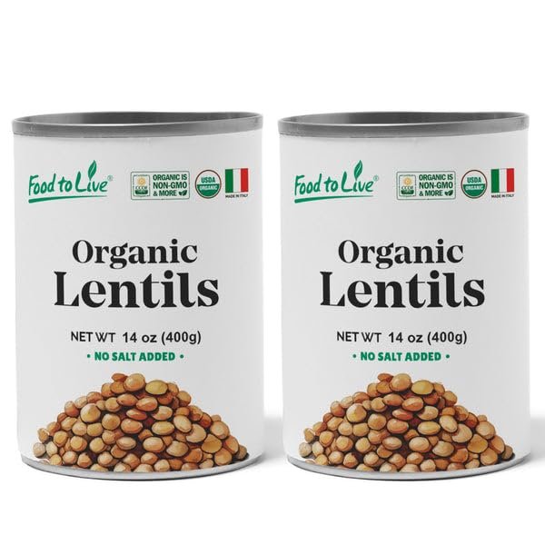 Food to Live Organic Canned Lentils, 14 oz (Pack of 2) Unsalted, Non-GMO, Vegan. Ready to Eat. Perfect for Salads, Soups and Quick Meals. Wholesale