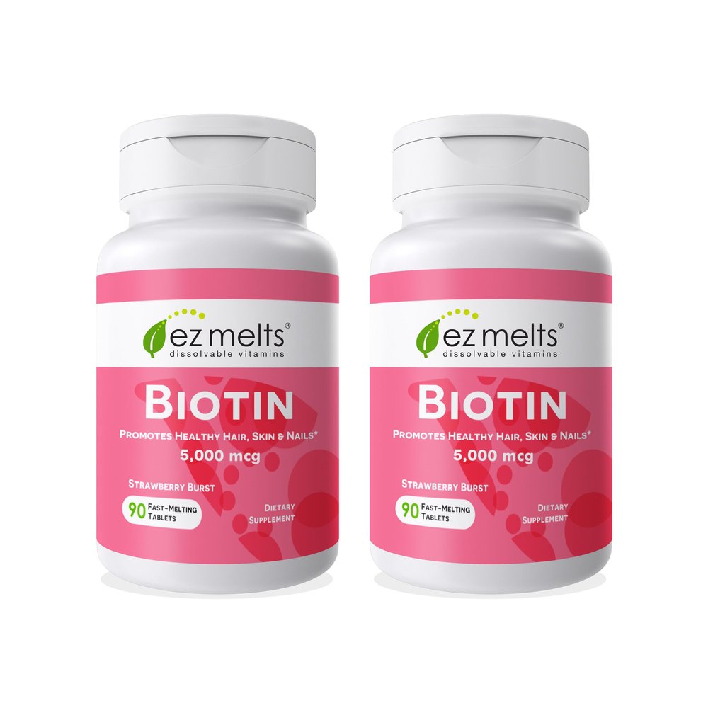 EZ Melts Biotin - Daily Vitamin B7 for Healthy Hair, Skin & Nails - Energy Metabolism Support - No Artificial Flavors - Non-GMO & Vegan - Strawberry Burst - 180 Dissolvable Tablets (180 Servings)