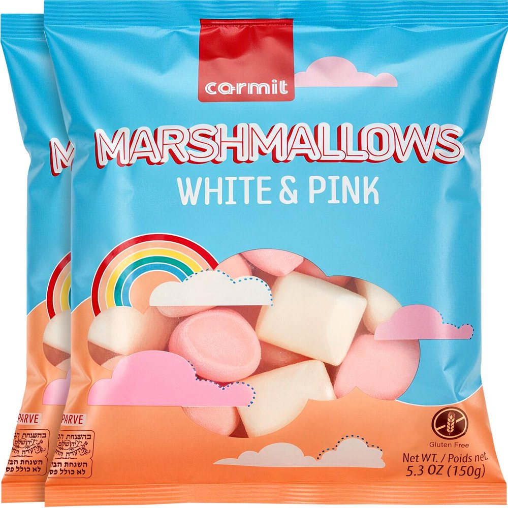 Carmit White & Pink Marshmallows, 5.3 oz (2 Pack) | Gluten Free, Egg-Free, No HFCS, Fluffy & Classic, Great for Smores, Baking, Snacking