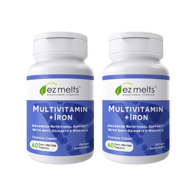 EZ Melts Multivitamin + Iron - Daily Multivitamin for Women & Men - Supports Healthy Energy Levels & Antioxidant Protection - Non-GMO & Vegan - Tropical Cherry - 120 Dissolvable Tablets (60 Servings)