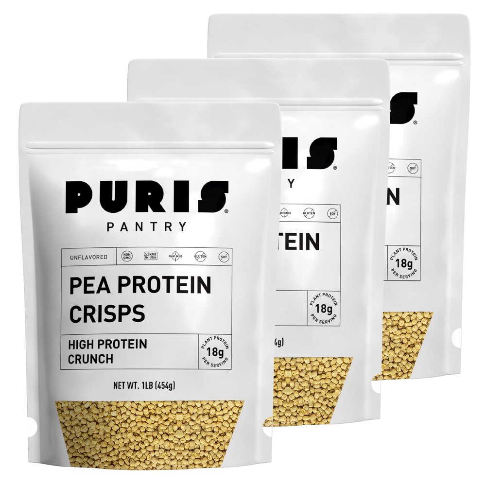 PURIS Pea Protein Crisps Plant-Based Crunch | 18g Per Serving | Non-GMO Gluten-Free Soy-Free | No Sugar | Clean Label Inclusion for Snacks, Bars & Baking | Made in USA | Unflavored | 1 lb (3 Pack)