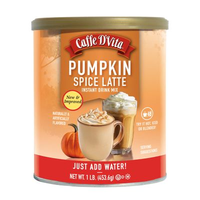 Caffe D'Vita Pumpkin Spice Latte Cappuccino - Instant Coffee Powder Mix, Gluten Free, No Cholesterol, No Hydrogenated Oils, No Trans Fat, 99% Caffeine Free - 1 Lb Can