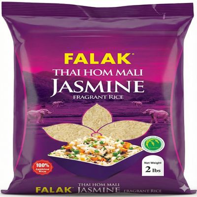 Falak Jasmine Rice 2 lbs - Thai Hom Mali Jasmine Rice - Authentic, Non-Sticky, Aromatic White Rice Grains - Gluten Free