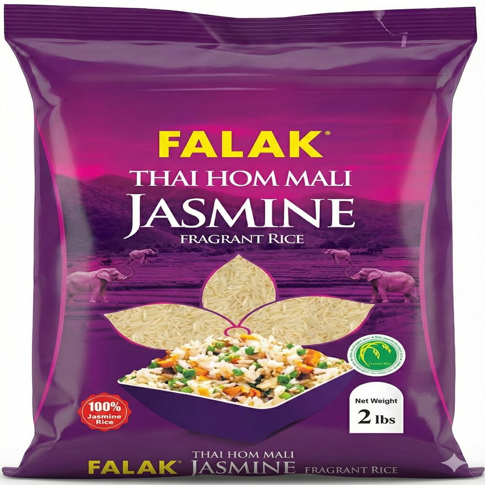 Falak Jasmine Rice 2 lbs - Thai Hom Mali Jasmine Rice - Authentic, Non-Sticky, Aromatic White Rice Grains - Gluten Free