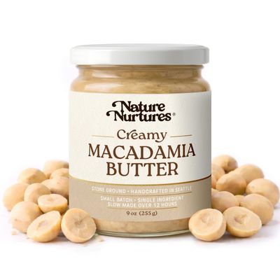 Creamy Macadamia Butter Single Ingredient Raw Stone Ground Slowly Made Over 12 Hours Small Batch Handcrafted in Seattle USA For Toast, Baking, Smoothies & Creamy Desserts High Protein No Added Sugar No Palm Oil Unrefined 100%