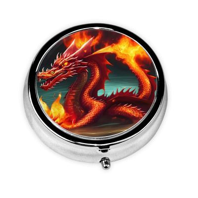 Dragon King in Fire3 Compartment Pillbox, A Portable Medicine Box That Holds Vitamins, Medications, Fish Oil and Supplements.
