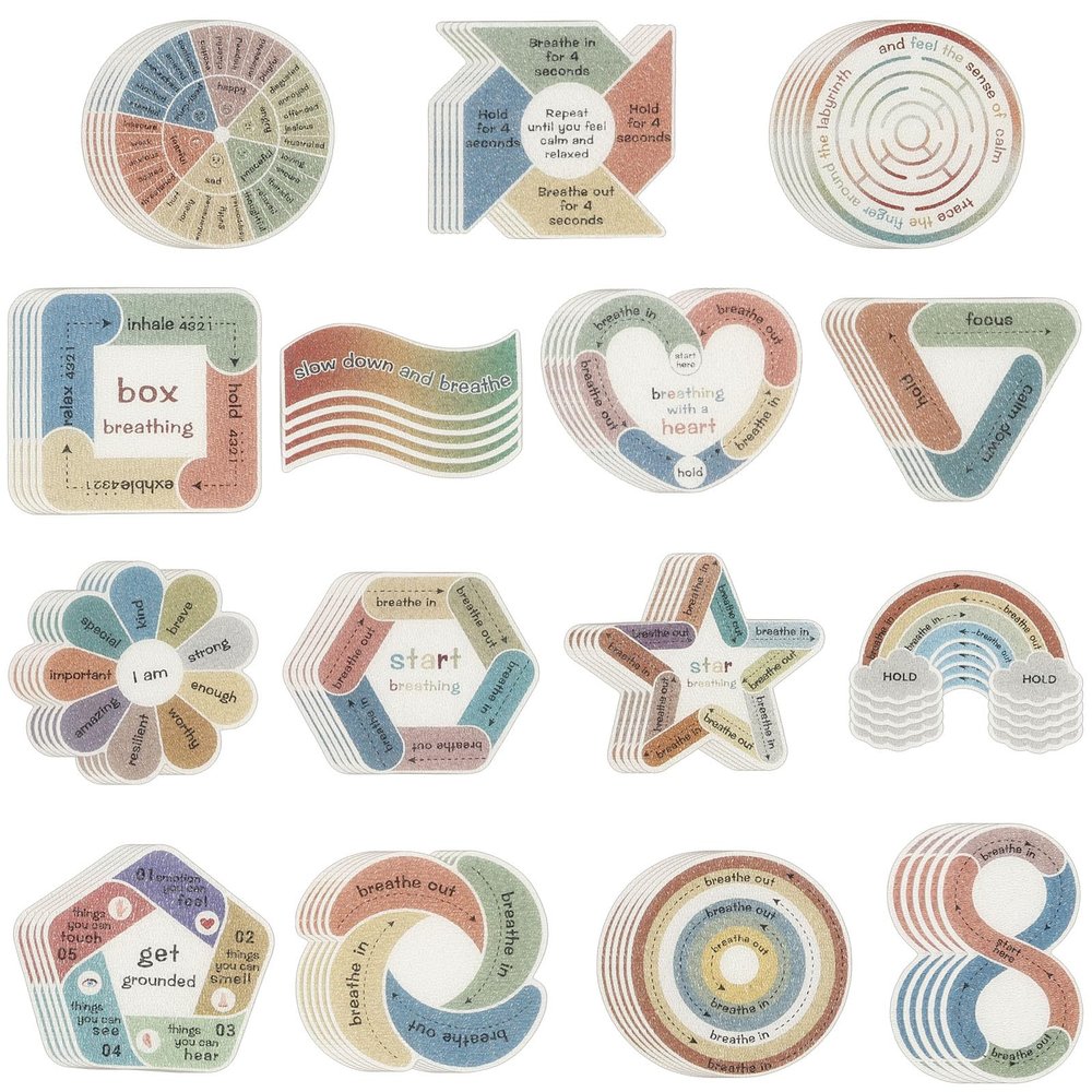 75 Pcs Calm Stickers for Anxiety 15 Styles Textured Sensory Stickers Anxiety Relief Items Boho Calm Sticker Bulk Mood Calming Waterproof Fidget Adults Classroom Teacher Supplies