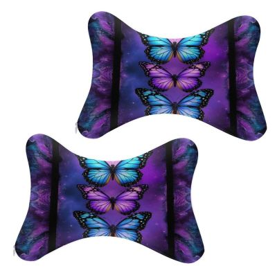 WUXEKZO Pack of 2 Purple Butterfly Car Headrest Protect Neck Pillow Ergonomic Design, Breathable & Comfortable Memory Foam Car Seat Neck Rest Cushion Pillow for Driving