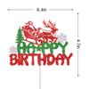 Naicaek Merry Christmas Happy Birthday Cake TopperRed & Green Glitter New Year Christmas Party Supplies,Winter Holiday Cake Picks-Boys Girls Birthday Party Supplies view 2