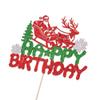 Naicaek Merry Christmas Happy Birthday Cake TopperRed & Green Glitter New Year Christmas Party Supplies,Winter Holiday Cake Picks-Boys Girls Birthday Party Supplies view 3