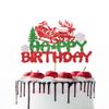 Naicaek Merry Christmas Happy Birthday Cake TopperRed & Green Glitter New Year Christmas Party Supplies,Winter Holiday Cake Picks-Boys Girls Birthday Party Supplies view 4
