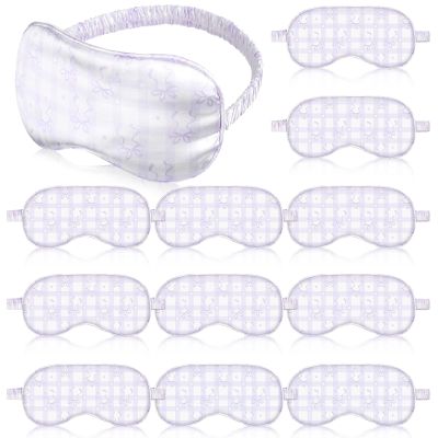 Honeydak 12 Pcs Silk Sleep Masks for Women Girls Purple Bow Party Favors Adjustable Eye Masks for Birthday Sleepover Spa Sweet 16 Party Gifts