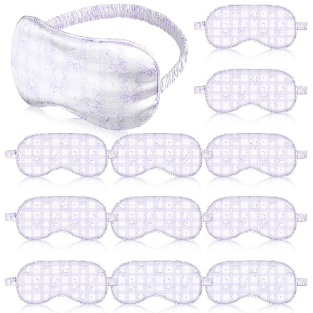 Honeydak 12 Pcs Silk Sleep Masks for Women Girls Purple Bow Party Favors Adjustable Eye Masks for Birthday Sleepover Spa Sweet 16 Party Gifts