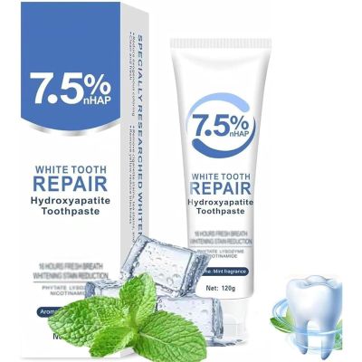 7.5% Hydroxyapatite Toothpaste(Fluoride Free), Nano Hydroxyapatite Toothpaste for Sensitive Teeth, Enamel Protection, Tooth Strengthening, Fresh Mint Flavor, Daily Use for Oral Care, 4.23 Oz