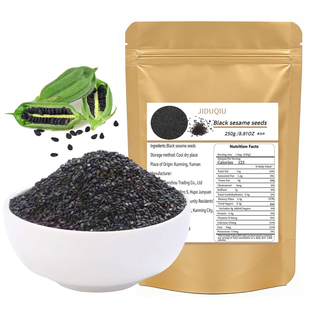 JIDUQIU Black Sesame Seeds 250g/8.81OZ Sesame Seeds for Cooking and Food Flavoring Bulk - Perfect for Chefs Restaurants & Culinary Enthusiasts.