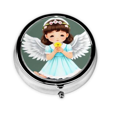 Cute Little Angel3 Compartment Pillbox, A Portable Medicine Box That Holds Vitamins, Medications, Fish Oil and Supplements.