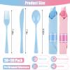 100Pack Pre Rolled Gender Reveal Cutlery Set with Napkins, Pink & Blue Disposable Plastic Silverware for Baby Shower, Birthday Party, Boy or Girl Reveal Party, Pre Wrapped Utensils Tableware view 3