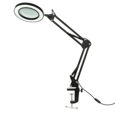 10X Magnifying Glass with Light, 1,800 Lumens Stepless Dimmable, 3 Color Modes, 4.2 Real Glass Lens LED Magnifying Desk Lamp & Clamp (Long Version-Black)