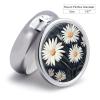 Pill Box 3 Compartment Daisy Print Pill Organizer Cute Round Portable Metal Pill Case for Pocket Or Purse Holder to Hold Vitamins Medication Fish Oil and Supplements view 2