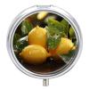Pill Box 3 Compartment Fresh Lemon Print Pill Organizer Cute Round Portable Metal Pill Case for Pocket Or Purse Holder to Hold Vitamins Medication Fish Oil and Supplements view 1