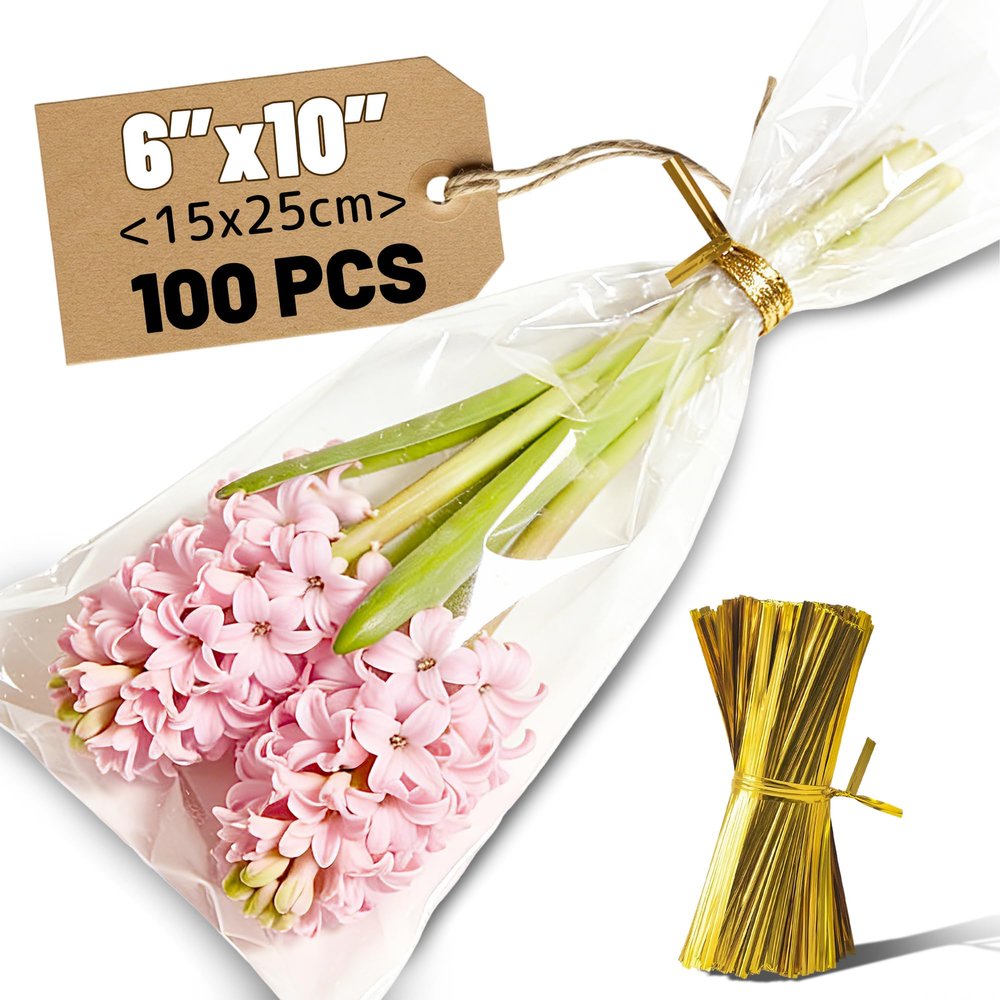 Vindafjord 100 Pack 6x 10 Clear Cello Gift Bags with Twist Ties