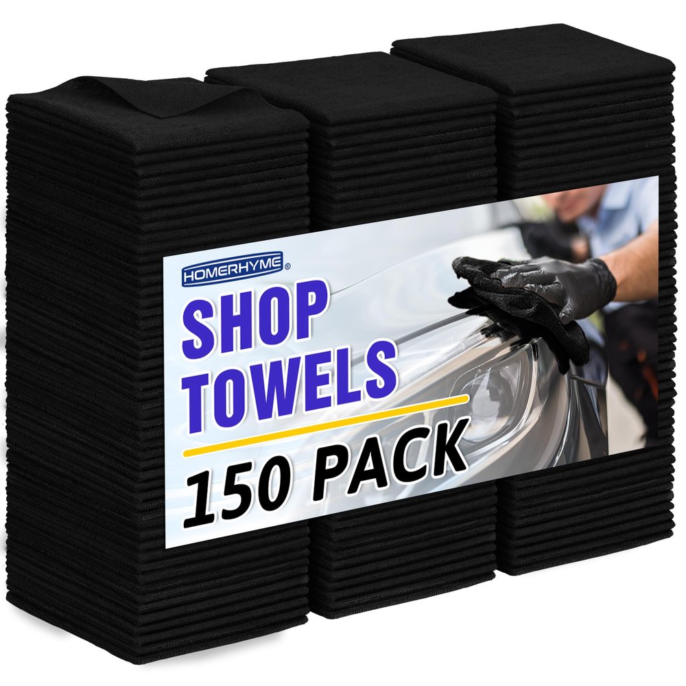 HOMERHYME Microfiber Cleaning Cloth, 150 Pack Black Cleaning Rags Microfiber Towel Bulk Absorbent Lint-Free Wash Cloths, All-Purpose Towels for Cars, Shop, Automotive, Garage, Home & Kitchen
