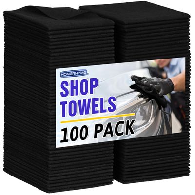 HOMERHYME Microfiber Cleaning Cloth, 100 Pack Black Cleaning Rags Microfiber Towel Bulk Absorbent Lint-Free Wash Cloths, All-Purpose Towels for Cars, Shop, Automotive, Garage, Home & Kitchen
