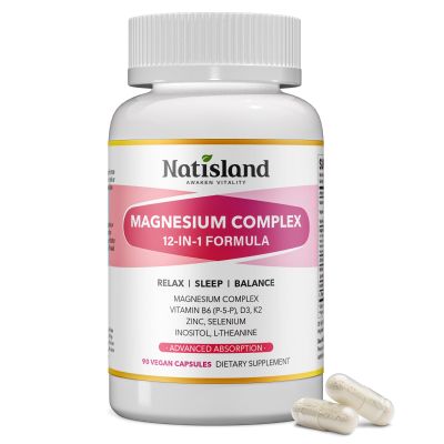 12 in 1 Magnesium Complex for Women 1000mg Magnesium Complex with D3K2, B6, L-Theanine, Inositol High Absorption Formula for Relaxation, Sleep, Muscle, Bone Health & Hormonal Balance, 90CT