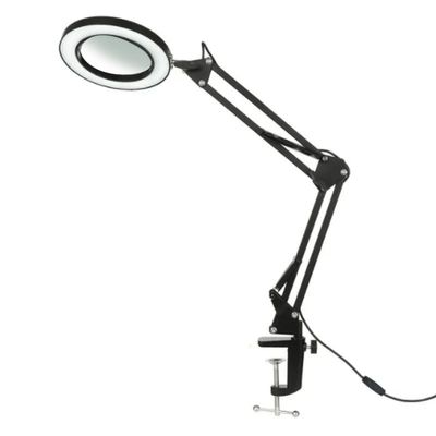 10X Magnifying Glass with Light, 1,800 Lumens Stepless Dimmable, 3 Color Modes, 4.2 Real Glass Lens LED Magnifying Desk Lamp & Clamp (Short Version-Black)