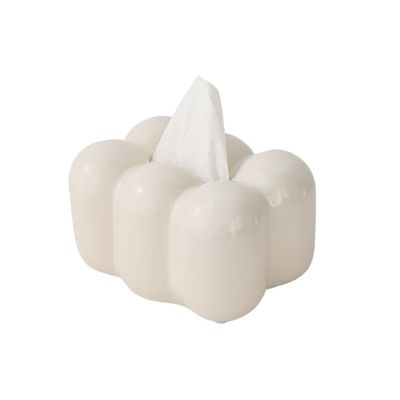 Silver Ceramic Tissue Box Cover for Living Room Coffee Table Decoration (White)