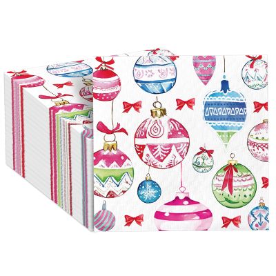 100Pcs Christmas Paper Napkins Xmas Hanging Ball Disposable Guest Napkins Vintage Christmas Ornaments Balls Holiday Party Decorations Supplies for Bathroom Kitchen Merry Winter Daily Table Decor Favor