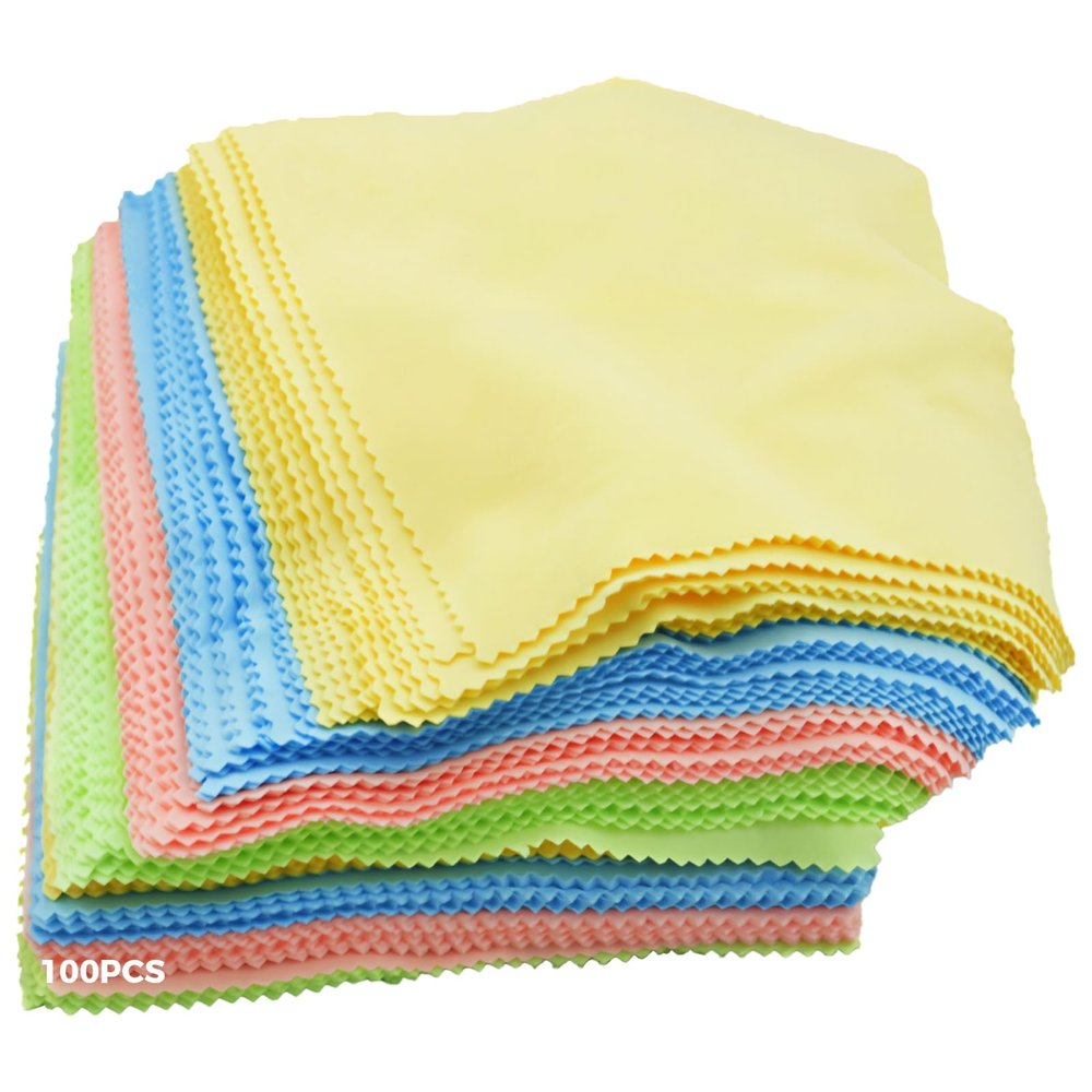 wkao Vibrant Color Microfiber Cloth, 100 Pcs Pre-Cut Squares, Eyeglass, Phone, Camera Lens Cleaning, Fiber Material, Ideal for Sewing, Patchwork