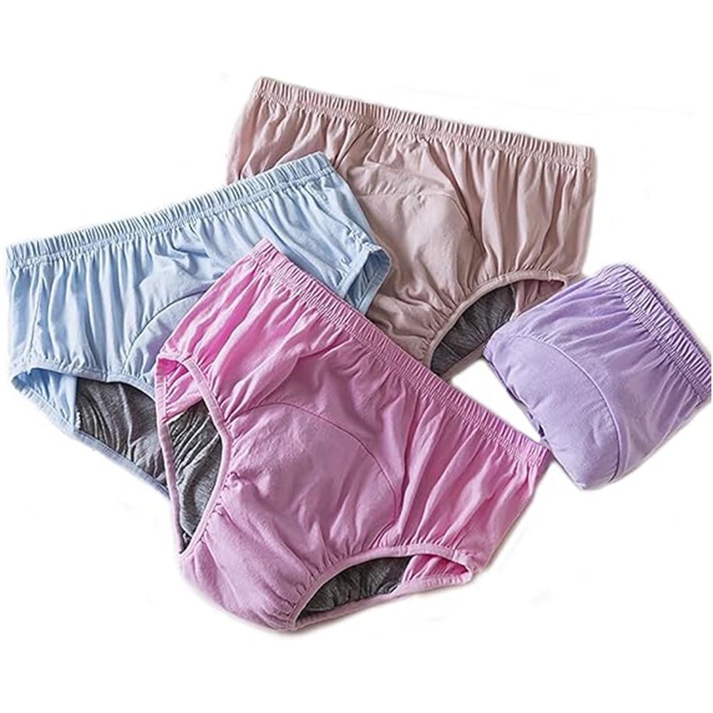 Washable Leakproof Incontinence Underwear Reusable Post Surgical Care Panties Adult Absorbent Briefs Cloth Diapers(Pink,XXX-Large)