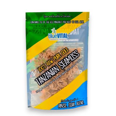 Blue Vital Raw Gold Tanzanian Seamoss - Makes 40+ oz of Gel - Organic Wildcrafted Sea Moss from the Pristine Waters of Zanzibar