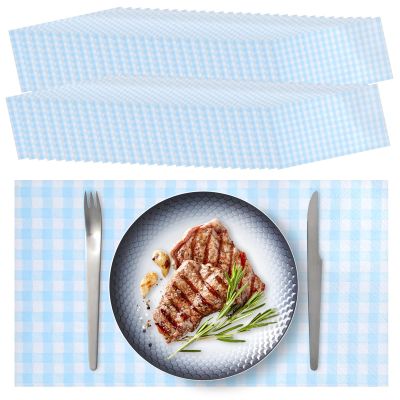 100 Pack Blue Gingham Napkins Blue and White Checked Paper Napkins Disposable, 13 x 15 Inch Rectangle Tissues for Wedding Birthday Baby Shower Picnic Party Favor Table Decorations