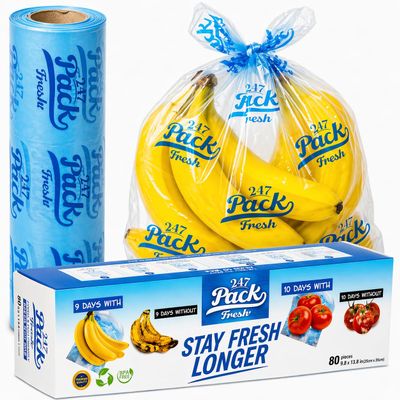 Freshpack 247 Produce Storage Bags Roll 10 x 14 Inches 1 Gallon Tear Off Reusable Food Storage Bags For Fruits Vegetables Meal Prep Lunch Pantry Use