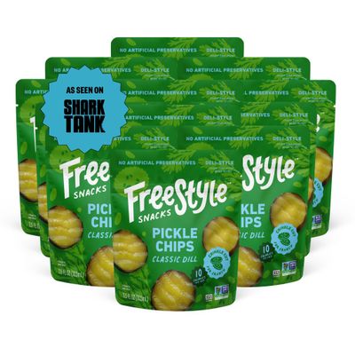 Freestyle Snacks Pickle Chip Snack Packs - Classic Dill - All Natural, Fresh-Packed Deli-Style Pickles - Non-GMO, Kosher, Gluten-Free, Low Calorie Snacks - 3.5 Ounce (12 Pack)