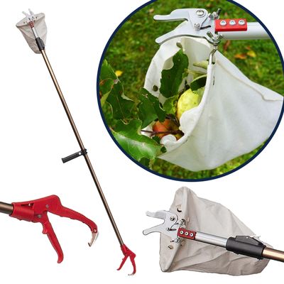 10ft Fruit Picker Pole with Basket Telescoping Fruit Grabber Reacher Tool with Branch Cutter and Soft Fabric Harvest Bag - Mango, Lemon, Fig, or Apple Picker Pole with Basket by Kings County Tools