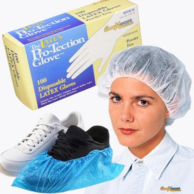 COMFITWEAR Protective Value Pack Hair Net (100) Latex Gloves (100) and Shoe Covers (100) Commercial Grade (SMALL COMBO)