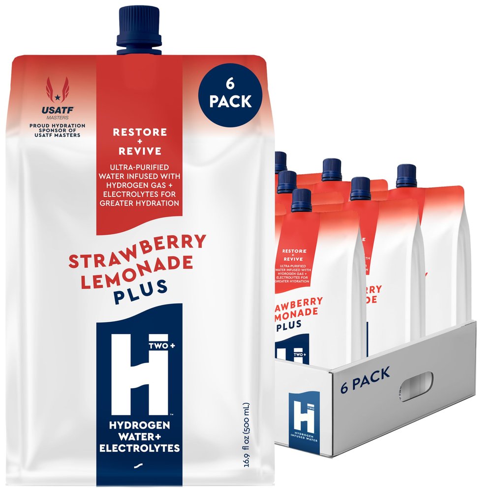 HTWO Plus Molecular Hydrogen Water with Electrolytes, Strawberry Lemonade Flavor, Sugar Free Hydration Packets, 16.9oz 6 Pack, Energy Sports Drink, Performance & Recovery Support, Alternative to Hydrogenated Tablet - no Prep/Mess, 15 ppm