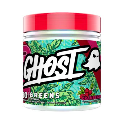 GHOST Greens Superfood Powder, Cranberry- 30 Servings - 19 Super Greens & Reds, Fruits, Vegetables, Spirulina, & Chlorella, Prebiotics, 10 Billion CFU Probiotic & Digestive Enzymes - Soy-Free