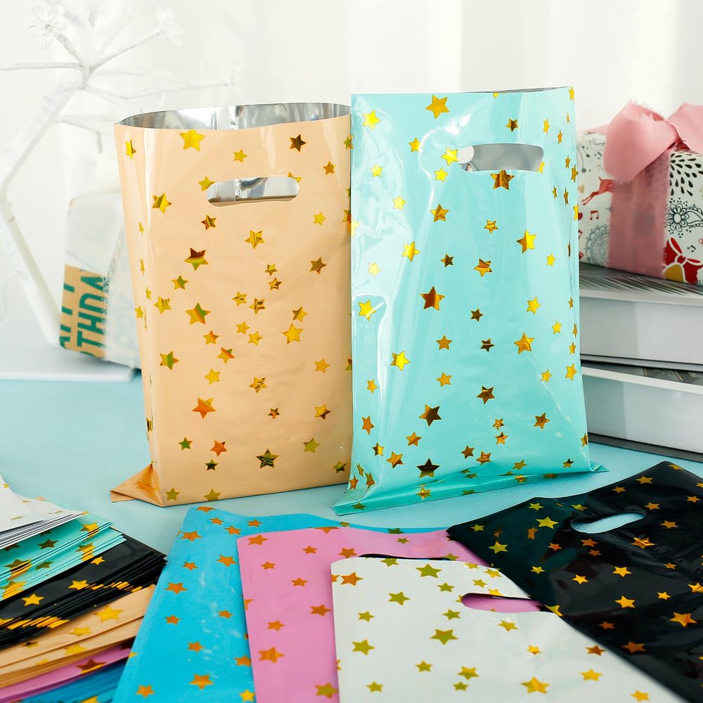 120Pcs Party Favor Bag Aluminum Film Goodie Bag with Cute Star Pattern for Baby Shower Wedding Birthday, Christmas Gifts Bags(120)