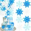Ephlyn 60Pcs Edible Snowflake Cupcake Toppers Winter Cupcake Picks Water Paper Winter Frozen Cake Decorations for Snowflake Theme Baby Shower Kids Birthday Party Supplies Blue White view 1