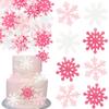 Ephlyn 60Pcs Edible Snowflake Cupcake Toppers Winter Cupcake Picks Water Paper Winter Frozen Cake Decorations for Snowflake Theme Baby Shower Kids Birthday Party Supplies Pink White view 1