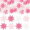 Ephlyn 60Pcs Edible Snowflake Cupcake Toppers Winter Cupcake Picks Water Paper Winter Frozen Cake Decorations for Snowflake Theme Baby Shower Kids Birthday Party Supplies Pink White view 3