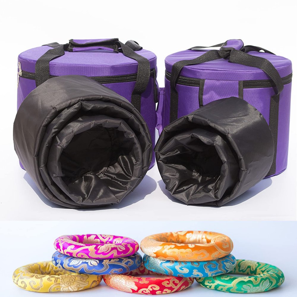 Purple Heavy Duty Sponge Padded Crystal Singing Bowl Case For 6-12/8-14 Inch Sound Bowls,One,6,12In+7*Brocade Cushion