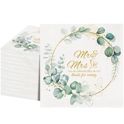 100Pcs Wedding Cocktail Napkins Mr and Mrs Wedding Napkins Bridal Shower Paper Hand Towels Dinner Napkins for Receptions,for Dessert Cake Table Decor Elegant Anniversary Birthdays Party Decor (100)